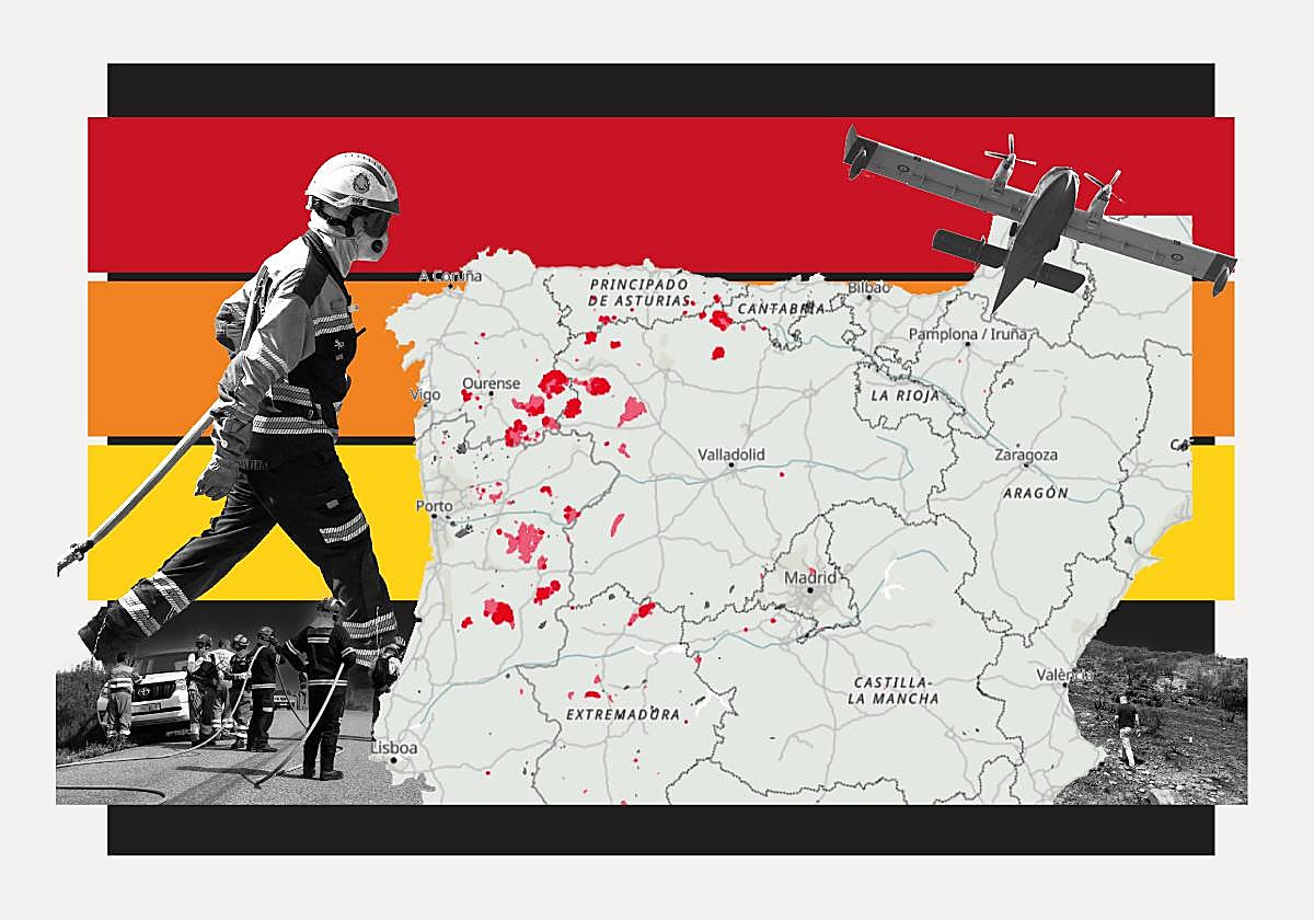 Sigue el mapa de los incendios activos: más de 410.000 hectáreas arrasadas en 2025