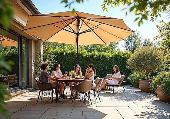 Sombrilla excéntrica para tu terraza y jardín: Amplia sombra con protección solar
