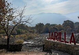 Aspecto actual de la llegada a Jarilla (Cáceres), donde aún humean troncos.