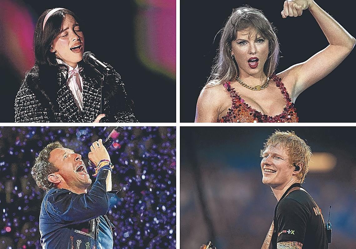 Los que siguen. Billie Eilish, 23 años; Taylor Swift, 35 años; Chris Martin (Coldplay), 48 años y Ed Sheeran, 34 años.
