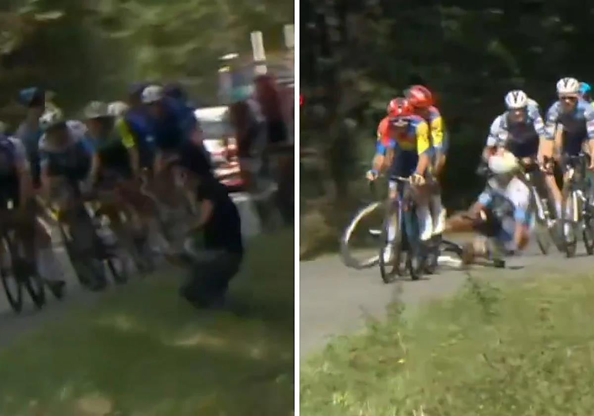 Un manifestante propalestino provoca la caída de Javi Romo en la Vuelta
