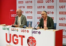Los secretarios generales de CC OO y UGT, Unai Sordo (i) y Pepe Álvarez, respectivamente.