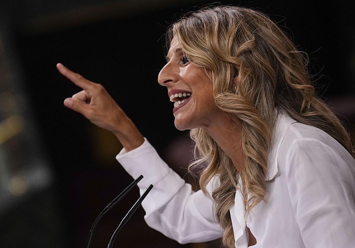La viceprsidenta segunda, Yolanda Díaz, este miércoles durante el primer pleno del curso político en el Congreso, en el que decayó su reforma para reducir la jornada laboral.