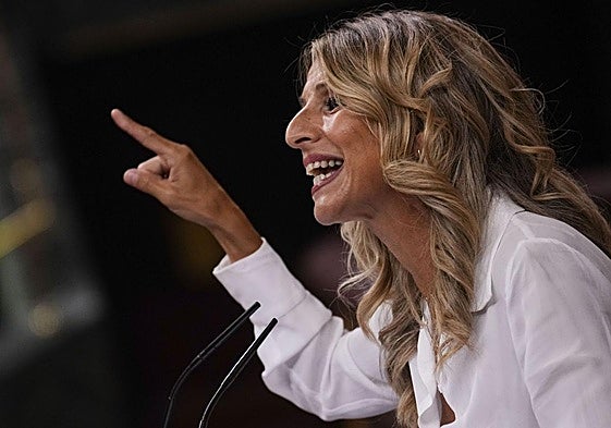 La viceprsidenta segunda, Yolanda Díaz, este miércoles durante el primer pleno del curso político en el Congreso, en el que decayó su reforma para reducir la jornada laboral.