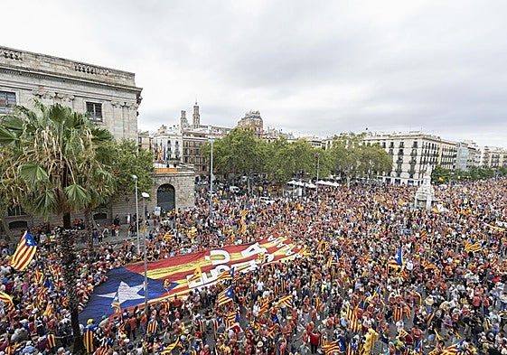 Vista de la movilización con motivo de la Diada del 11 de septiembre.