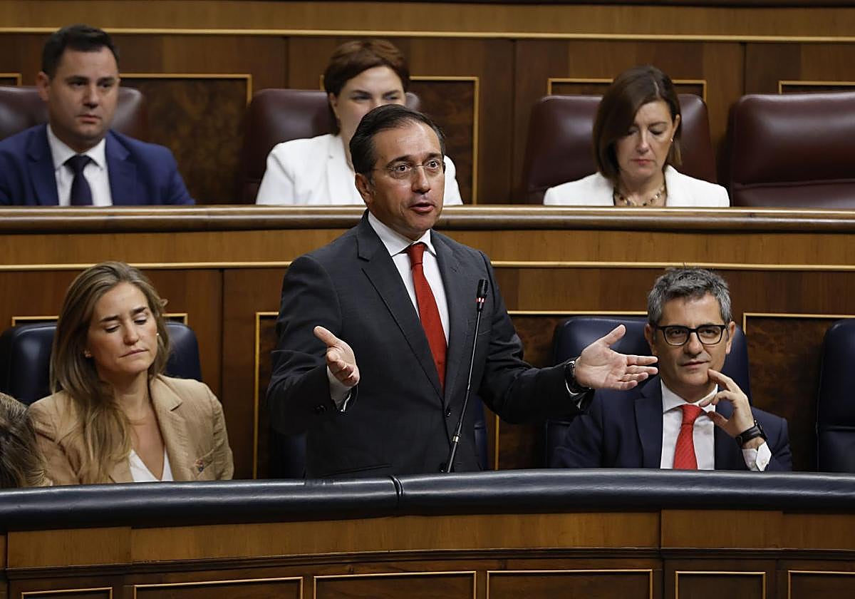 El ministro de Exteriores, José Manuel Albares, en el Congreso.