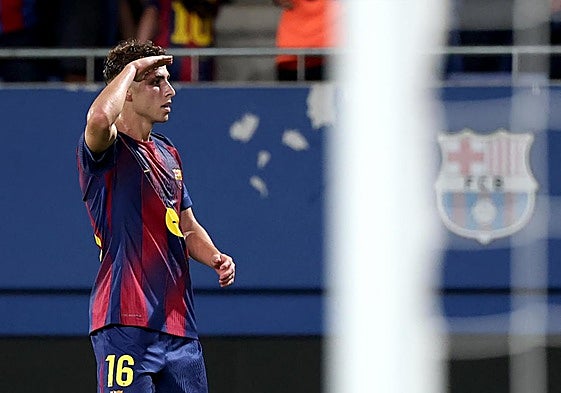 Fermín López celebra uno de sus dos goles al Valencia.