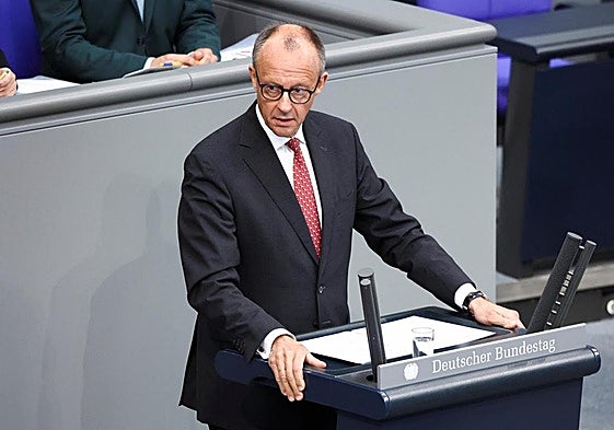 El canciller alemán, Friedrich Merz, durante su discurso de este miércoles en el Bundestag.