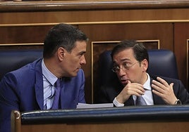 Pedro Sánchez y José Manuel Albares en el Congreso