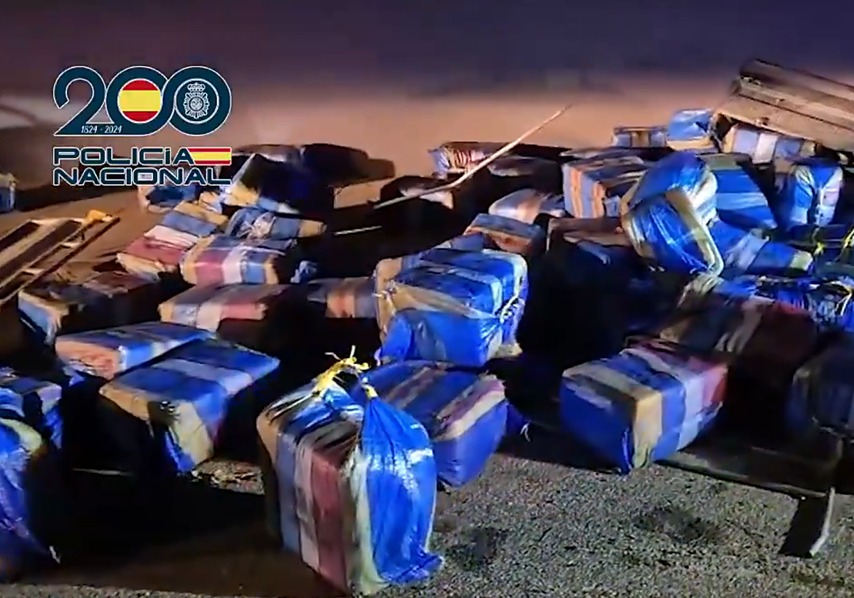 Los 3.650 kilos de cocaína registrados por la Policía Nacional.
