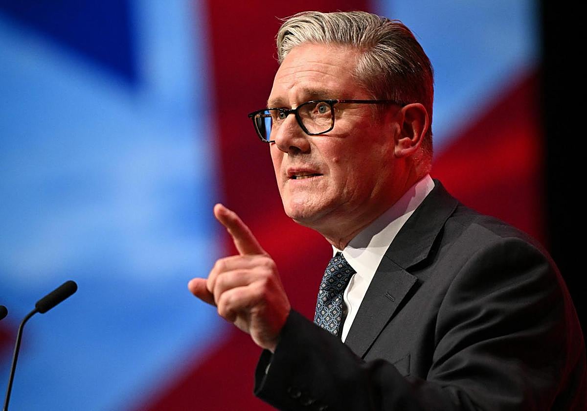 El primer ministro británico, Keir Starmer, durante su intervención de este martes en el congreso laborista en Liverpool.