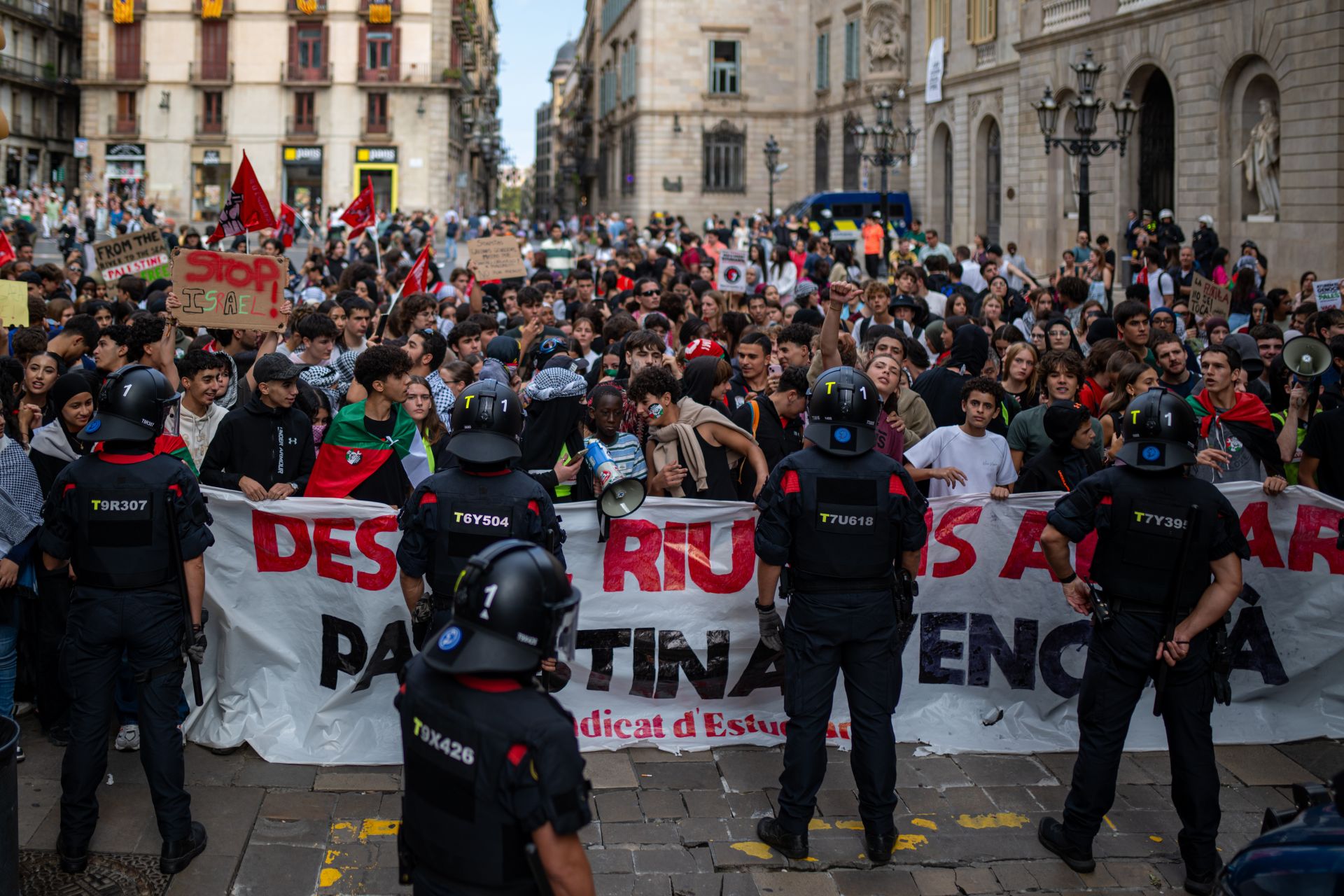 Manifestación del Sindicato de Estudiantes en Barcelona en apoyo a Palestina.