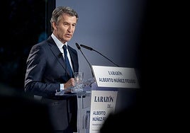Alberto Núñez Feijóo, durante su intervención este martes en un acto en Madrid.
