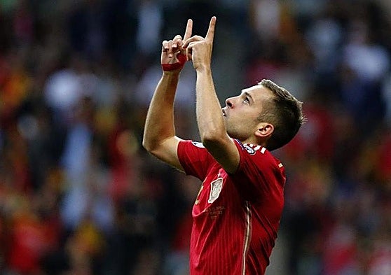Jordi Alba, durante un partido con la selección española.