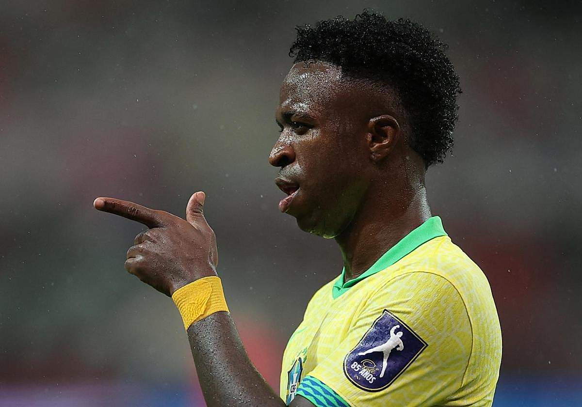 Vinicius celebra un gol reciente de Brasil ante Corea del Sur.