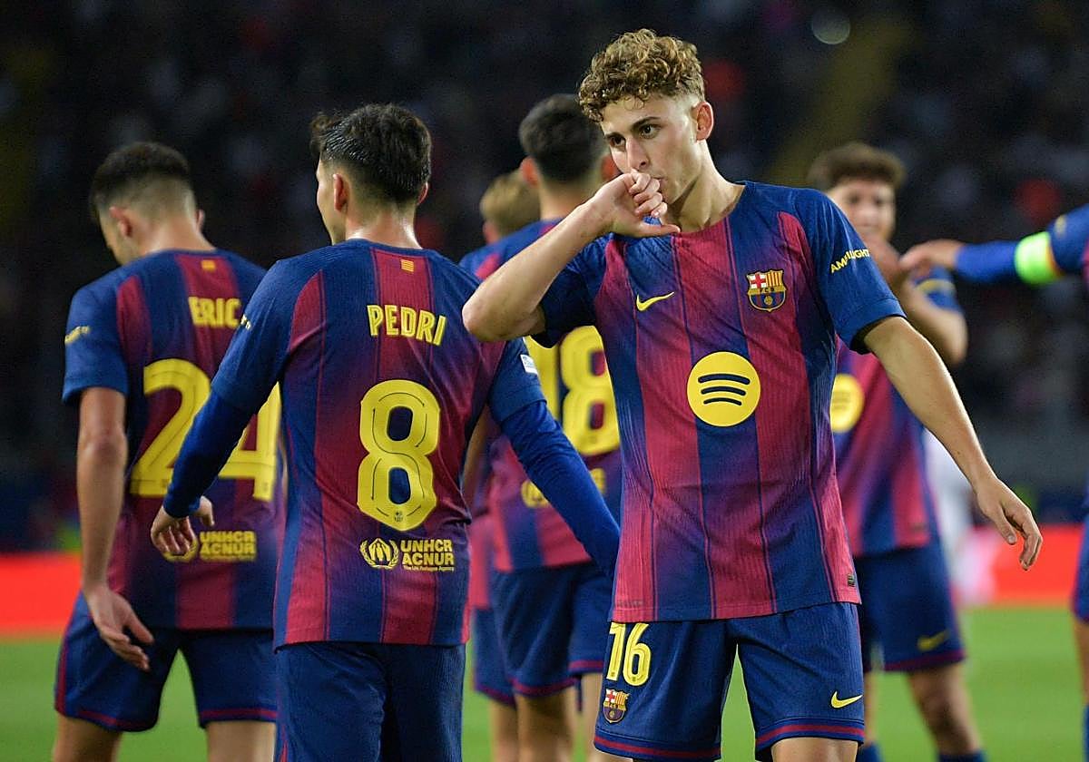 Fermín celebra el tercero de sus goles.