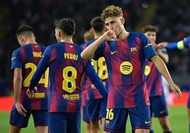 Fermín celebra el tercero de sus goles.