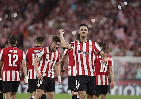 Guruzeta celebra su segundo gol al Qarabag.