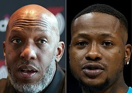 Chauncey Billups, entrenador de los Blazers, y Terry Rozier, base de Miami Heat.