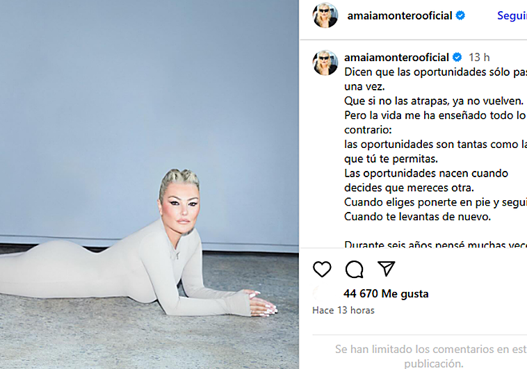 Publicación de Amaia Montero en Instagram