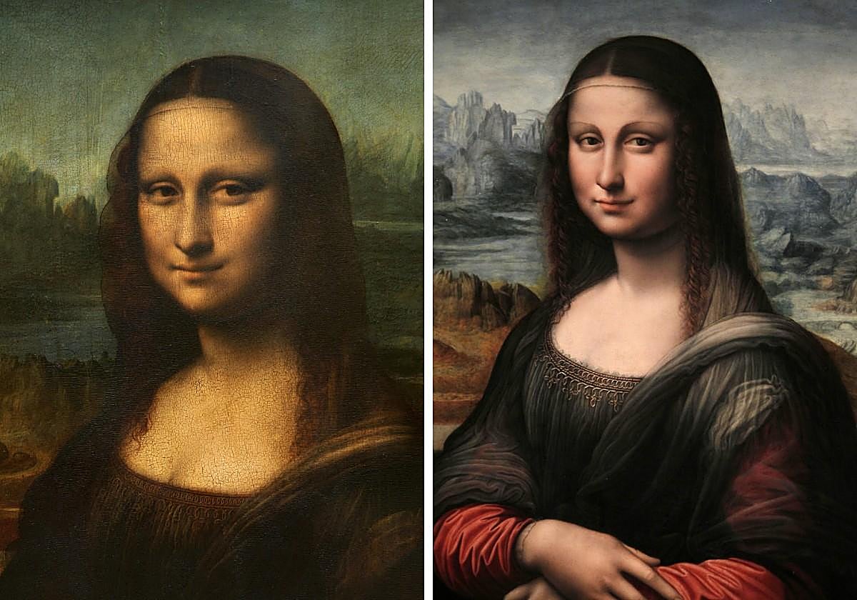 La Gioconda original del Louvre y la copia del Museo del Prado.