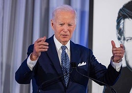 El expresidente estadounidense Joe Biden pronuncia un discurso en un acto celebrado el domingo en Boston.