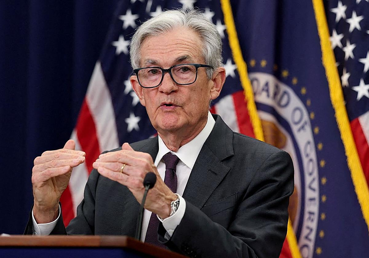 Jerome Powell, presidente de la Reserva Federal (Fed) estadounidense, durante una rueda de prensa.