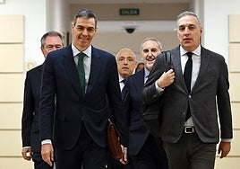 Pedro Sánchez a su llegada este jueves al Senado