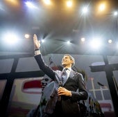 El líder de D66, Rob Jetten, tras conocerse los primeros resultados, que dan 26 escaños a su partido.