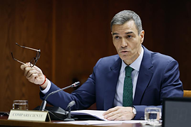 El presidente del Gobierno, Pedro Sánchez, durante su comparecencia ante la comisión de investigación del 'caso Koldo'