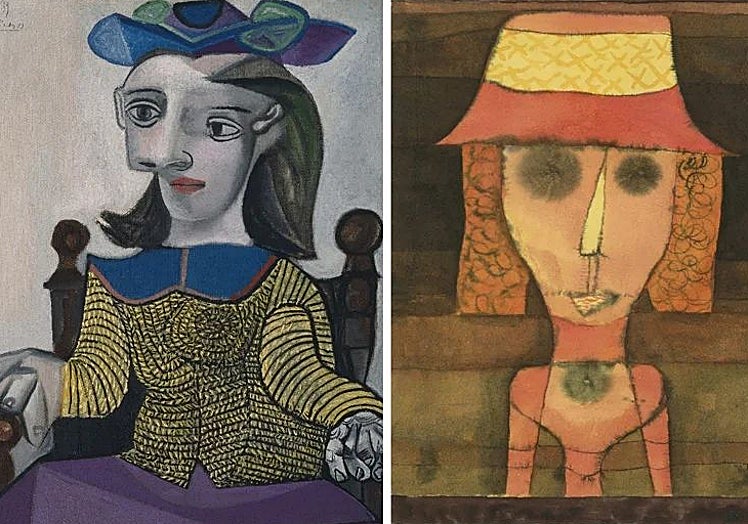 'El jersey amarillo', 1939, de Picasso y 'La señora R, viajando por el sur', 1924, de Klee.