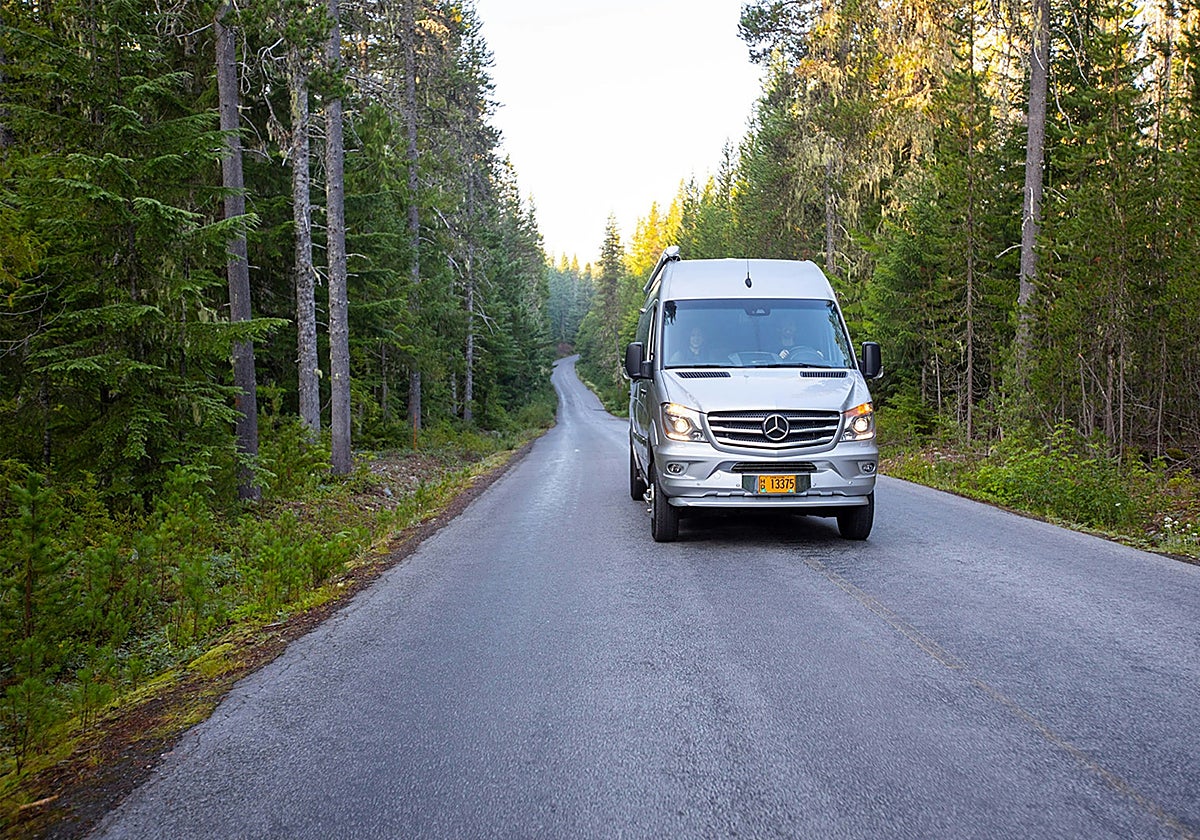Route in camper or motorhome in autumn