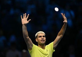 Carlos Alcaraz celebra su victoria ante Alex De Miñaur.