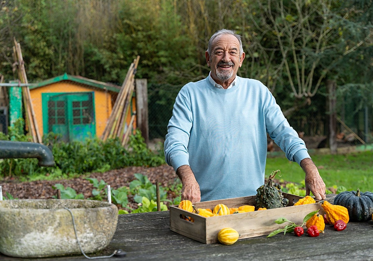 Karlos Arguiñano, chef and author of 'Cooking for Everyone', in his garden.