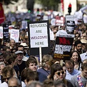 Una marcha en apoyo a los refugiados en Londres.