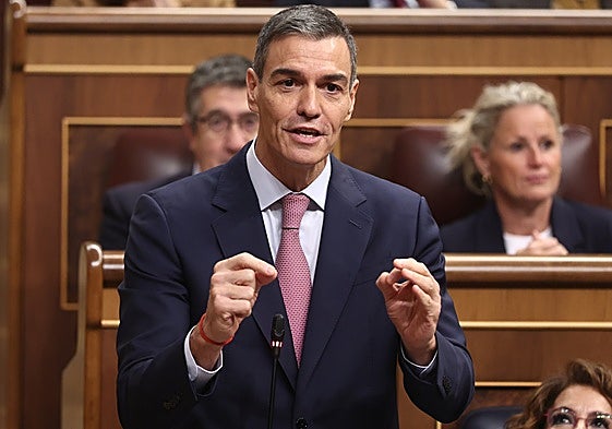 Pedro Sánchez este martes en un momento de la sesión de control al Gobierno en el Congreso.