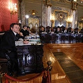 Álvaro García Ortiz, vestido con su toga, ante el tribunal que lo juzgó en el Supremo entre el 3 y el 13 de noviembre.