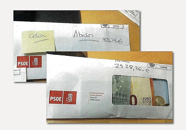 Imágenes de los sobres para Ábalos y Koldo del sumario