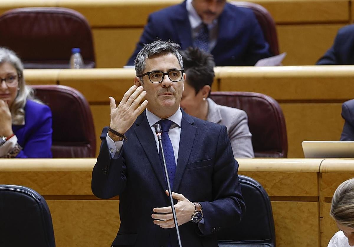 El ministro de Justicia, Félix Bolaños, durante su comparecencia en la sesión de control al Gobierno en el Senado.