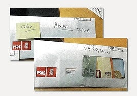 Imágenes de los sobres para Ábalos y Koldo del sumario