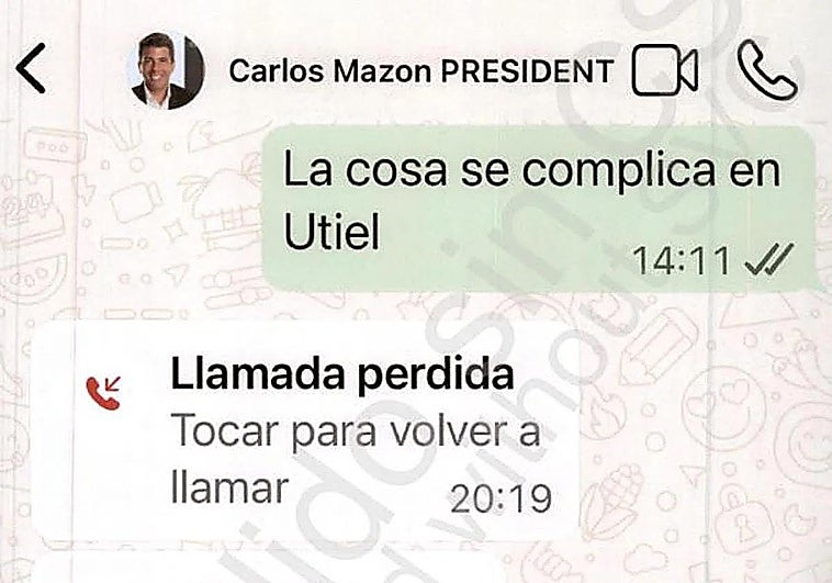 El WhatsApp de Pradas a Mazón justo antes de la comida en El Ventorro: «La cosa se complica en Utiel»