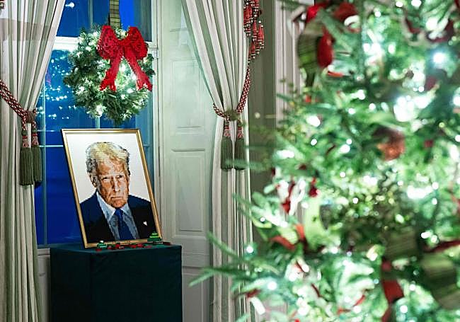 El retrato de Donald Trump hecho con piezas de Lego en el Salón Verde de la Casa Blanca.