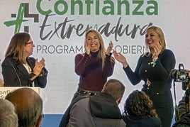 La presidenta extremeña y candidata a la reelección, María Guardiola, en el acto de presentación de su programa electoral.