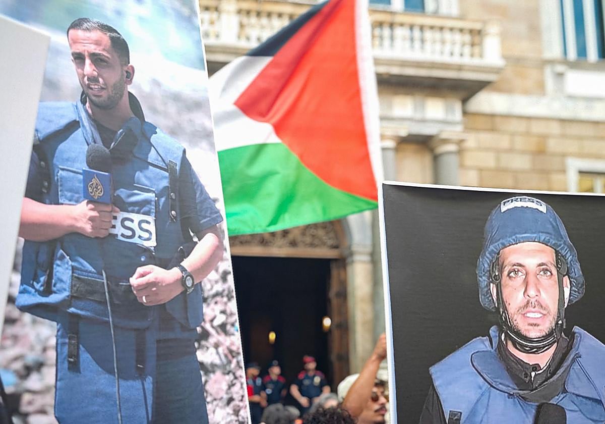 Protesta en Barcelona contra el asesinato de periodistas en Gaza.