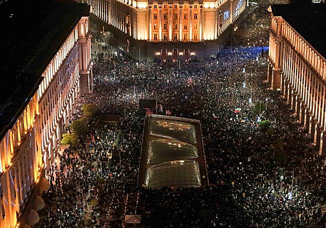 Una de las protestas contra el Gobierno de Sofía a vista de dron.