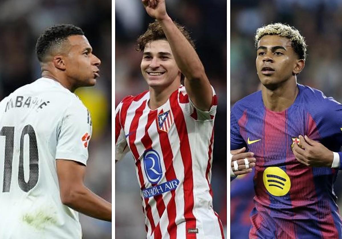 Kylian Mbappe, Julián Álvarez y Lamine Yamal.