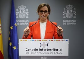 La ministra Mónica García, hoy, en la rueda de prensa posterior al Consejo Interterritorial.