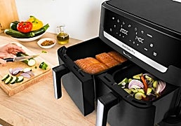 Cocina para toda la familia sin esfuerzo con la freidora de aire XXL Dual Easy Fry Moulinex
