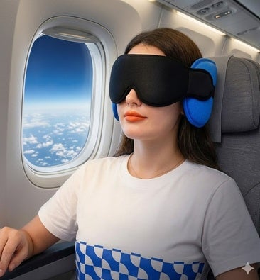 Di adiós al cuello dolorido en vuelos largos con la almohada de viaje SARISUN y su antifaz 3D