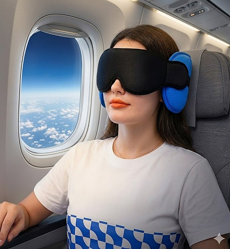 Di adiós al cuello dolorido en vuelos largos con la almohada de viaje SARISUN y su antifaz 3D